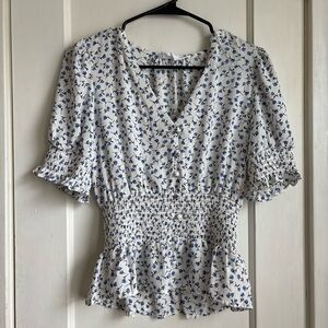 Sienna Sky Blue and White Floral Peplum Blouse